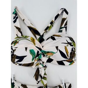 NEW Gibson Latimer Tropical Tie Front Bikini Top White Medium